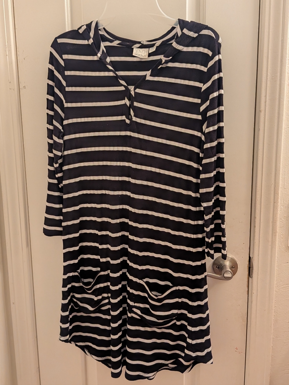 Striped Hooded Tunic Dress in Black & White